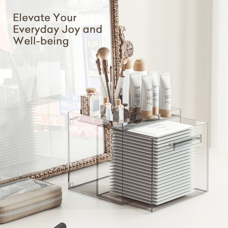 BREENHILL Disposable Facial Towel Storage Box 2 Pack, (Include Disposable Face Towel) Acrylic Towel Container Box Wall-Mounted Makeup Organizer with Drawer for Face Towel