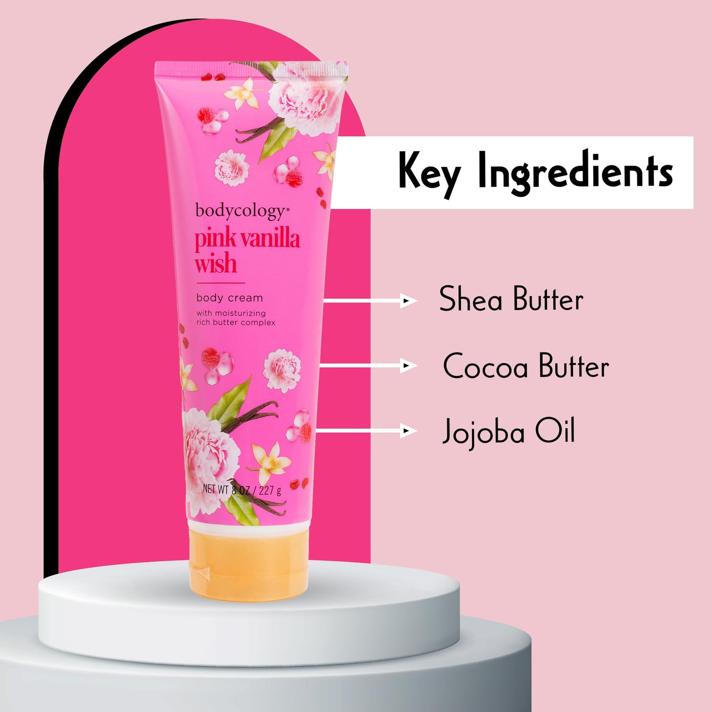 Bodycology Shea Butter Body Cream, Pink Vanilla Wish, 8 oz