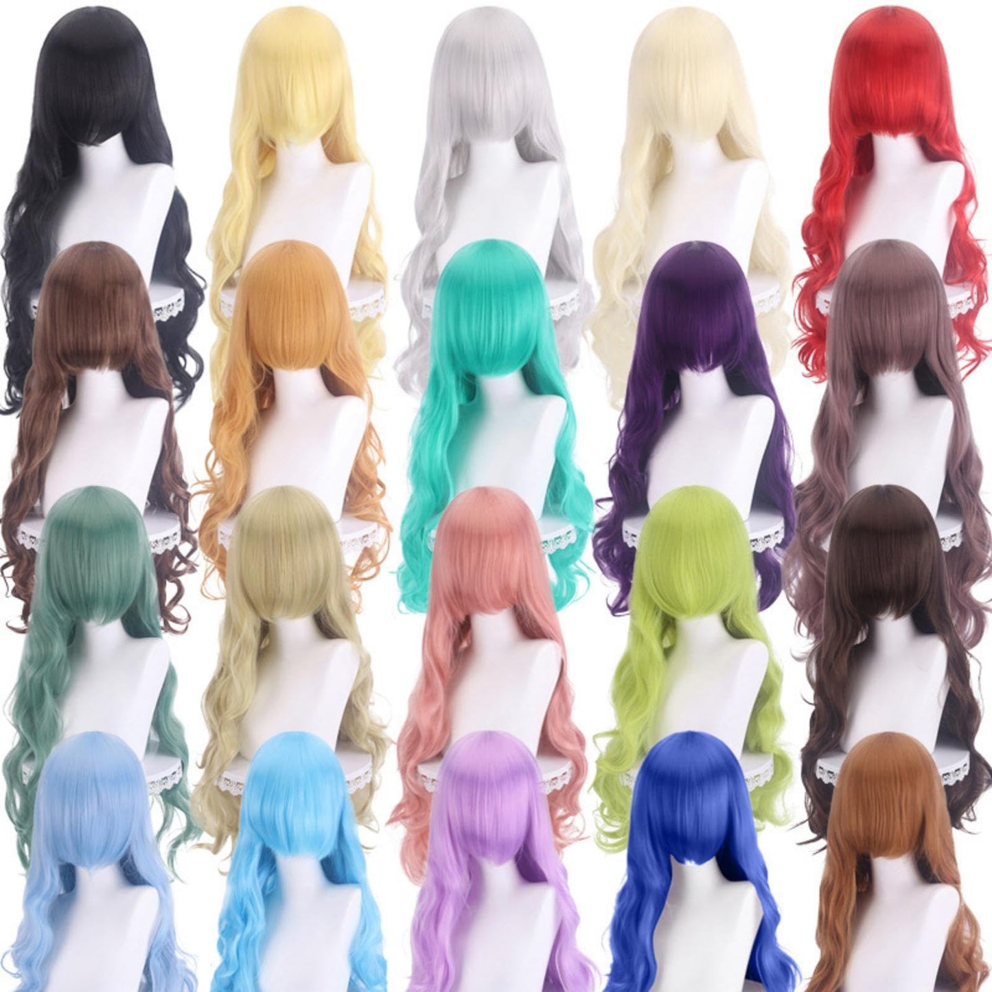 MOJUN 31.5" Silver Wigs with Bangs Long Wavy Curly Wigs for Women Silver Hair Wig Natural Looking Synthetic Heat Resistant Fiber Wave Wig for Halloween Cosplay Daily Party Wig, JF80-3