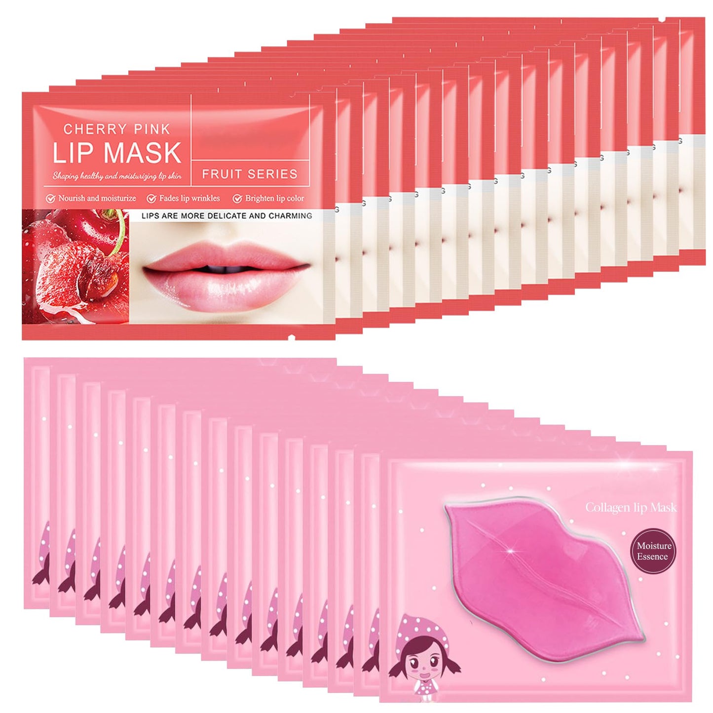 Felico 30PCS Lip Mask Patches, Collagen Crystal Pink Care Gel Pads for Moisturizing,Reducing Chapped,Smoothing,Fine Lines,Remove Dead Skin Moisture Essence Make Your Dry Lips Attractive Sexy Cherry