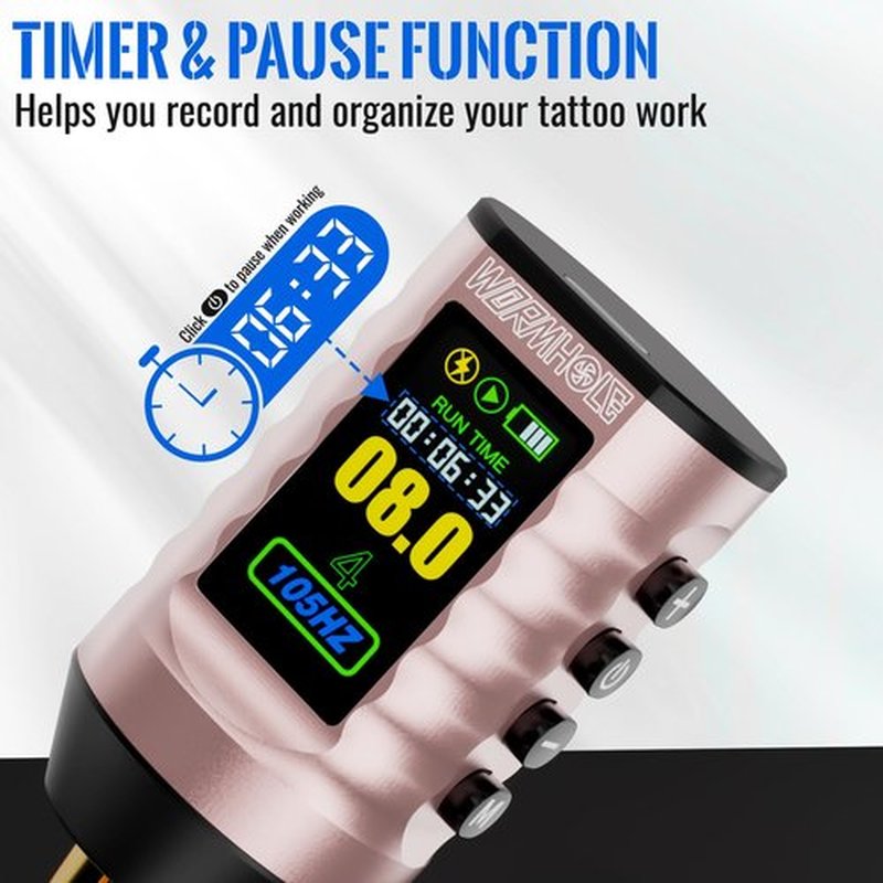 Wormhole Wireless Tattoo Power Supply Rechargeable Cordless Tattoo Battery Pack 1800mAh Portable Tattoo Battery RCA Lithium Battery with LED Digital Display For Tattoo Pen Rotary Tattoo Machine WB14-B