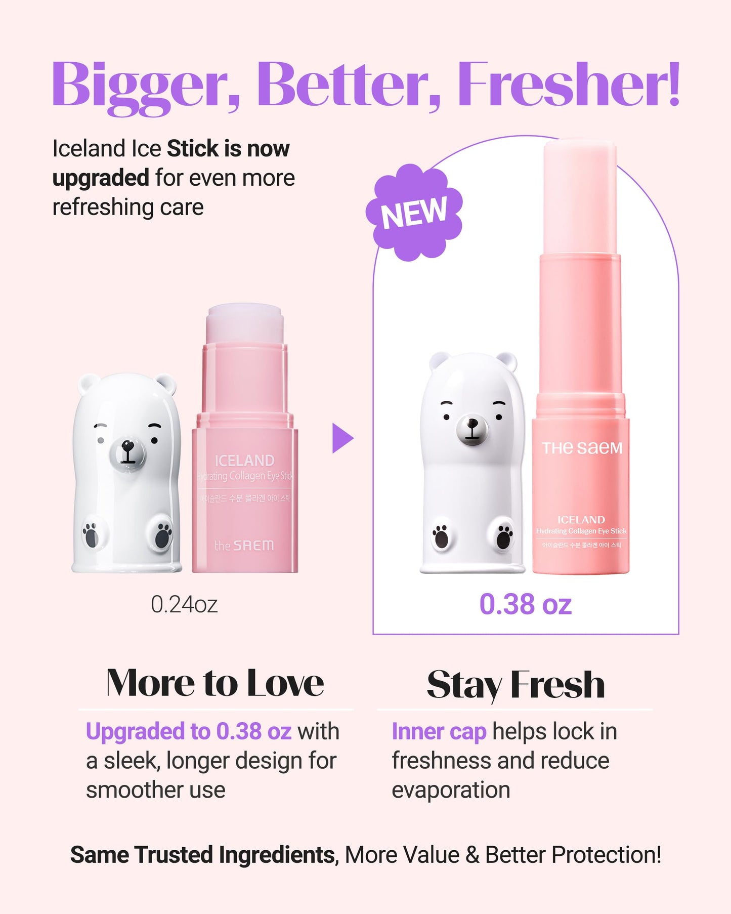 THESAEM Iceland Hydrating Eye Stick 3-Pack Set with Cute Bear Keyring - Cooling Balm Trio for Dark Circles, Wrinkles & Puffiness – Peptide & Collagen Under Eye Treatment - K-Beauty Gift Set