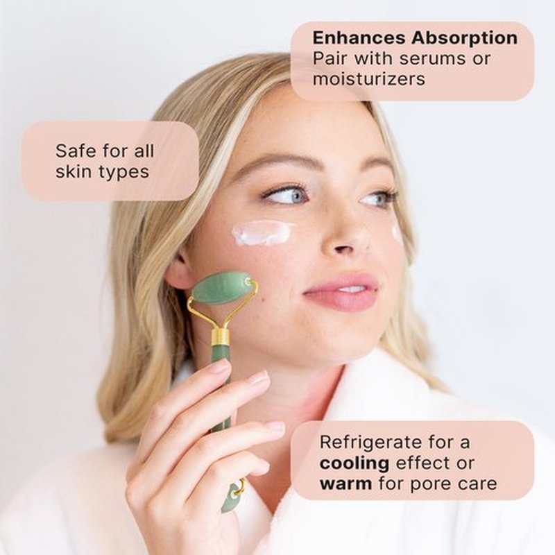 Jade Roller for Face - Face Massager Skin Care Tools with Small Eye Roller for Puffy Eyes, Face Care to Reduce Puffy Eyes, Stocking Stuffers for Her, Facial Roller Self Care Gifts for Women