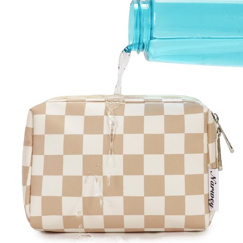 Narwey Small Checkered Makeup Bag for Purse Travel Makeup Pouch Mini Cosmetic Bag for Women (Light Checkerboard, Small)