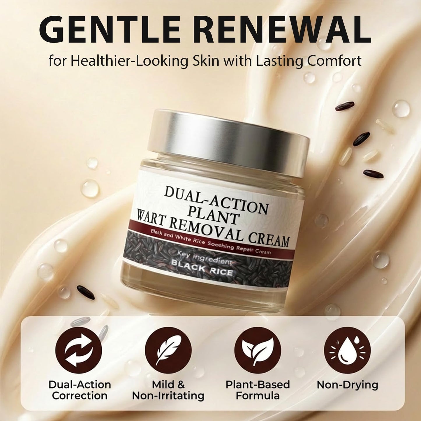Callmynm Dual-Action Renewal Cream, Natural Black & White Rice Soothing Repair Cream, Hydrating Body Serum for Smoother-Looking Skin, Daily Nourishing Care for All Skin Types