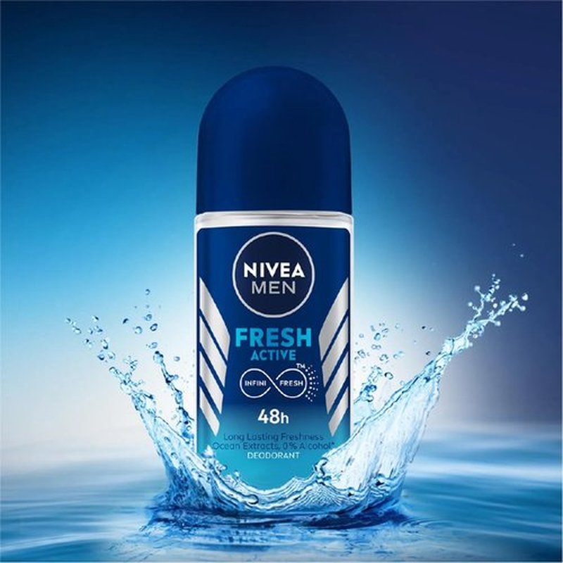 NIVEA FRESH ACTIVE, ROLL-ON – FREE ALCOHOL, ANTIPERSPIRANT DEODORANT, 48 HOURS PROTECTION, 1.7 OZ (Pack of 6) ,3