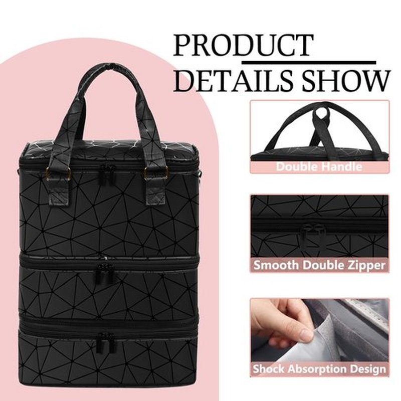FCQQYWZ Large Nail Polish Organizer Case Hold 84+ Bottles Nail Polish & Nail Lamp, 3 Layers Nail Organizers and Storage for Nail Tech with Divider, Travel Carrying Case for Nail Polish Kit Set(Black)