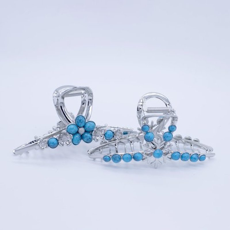 Dailyyart Large Large Metal Hair Claw Clips 4.5 In Silver Turquoise Stone Sun Flower Western Hair Claw for for Thin Thick Curly Hair (Flower)
