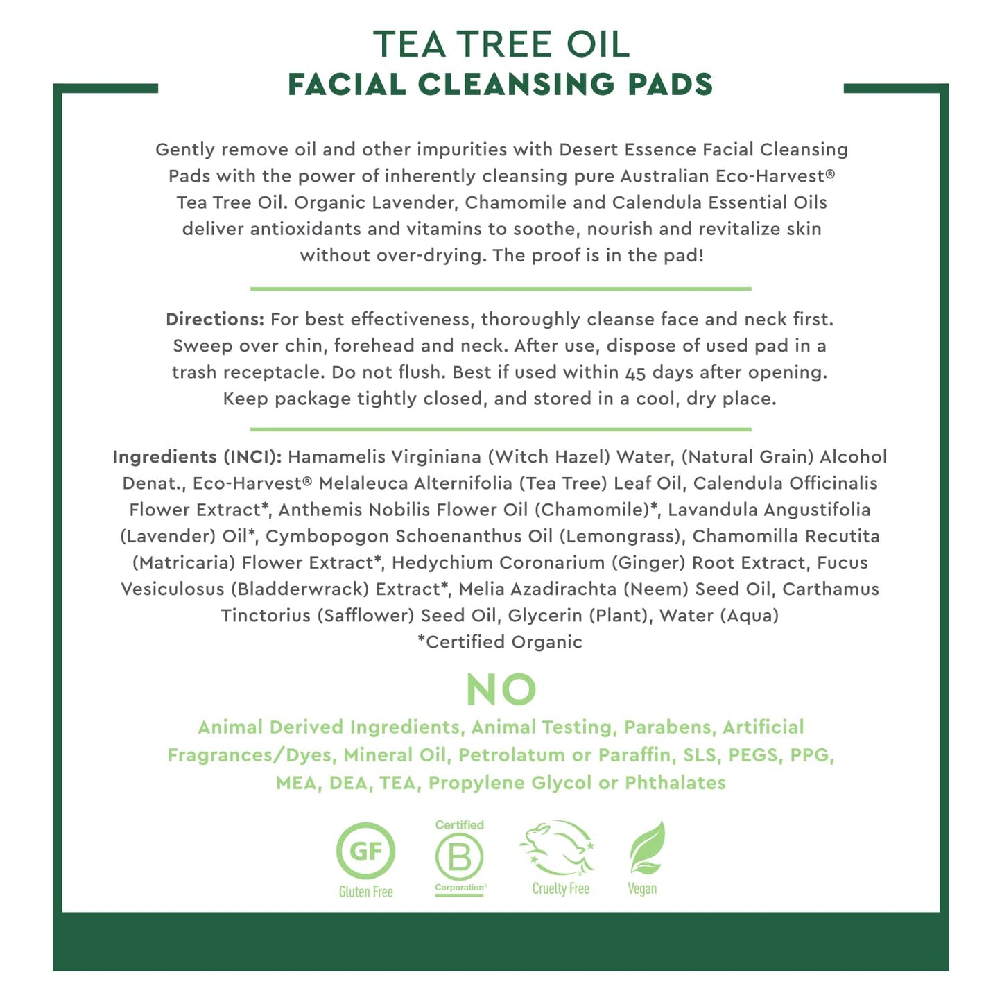 Desert Essence Tea Tree Facial Cleansing Pads 100 Pads Container