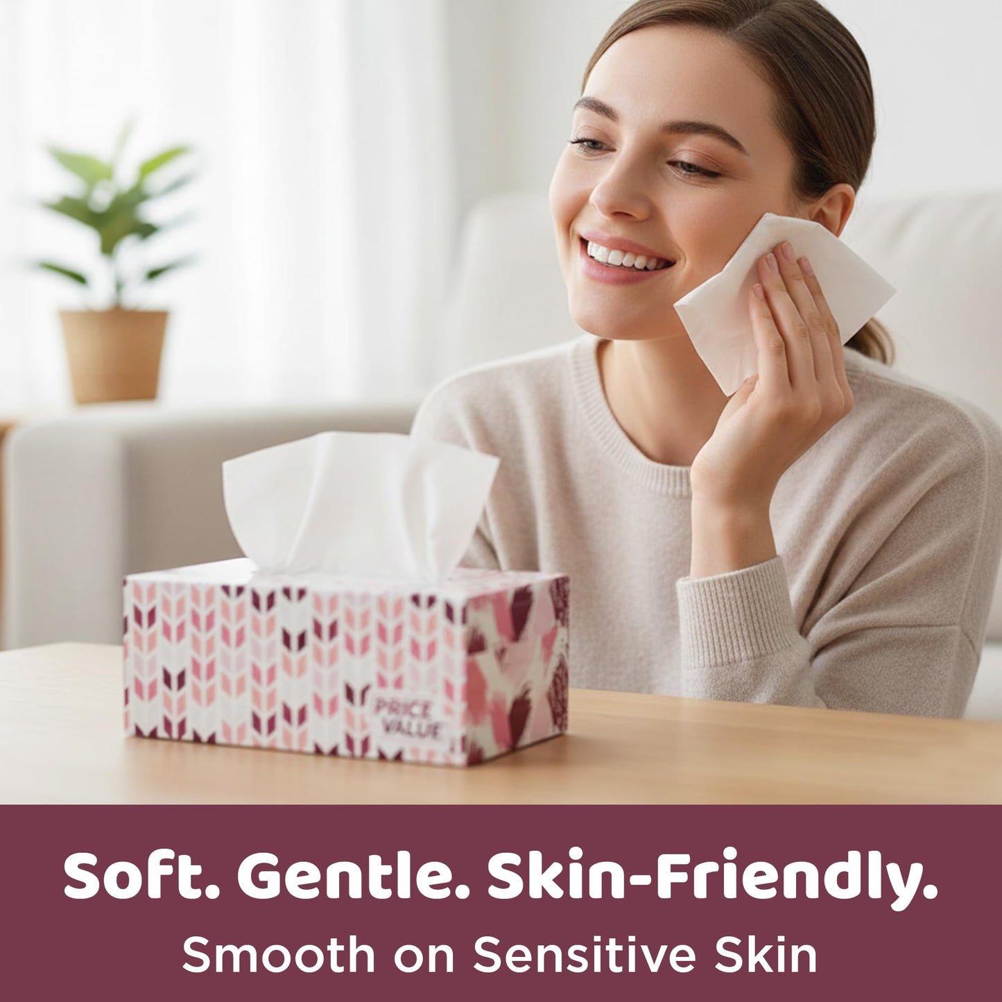 Price Value Facial Tissues, 2-Ply Soft Facial Tissue - 4 Boxes, 230 Sheets Per Box (920 Total Sheets), Gentle & Durable Tissue Boxes Bulk for Home, Office & Travel