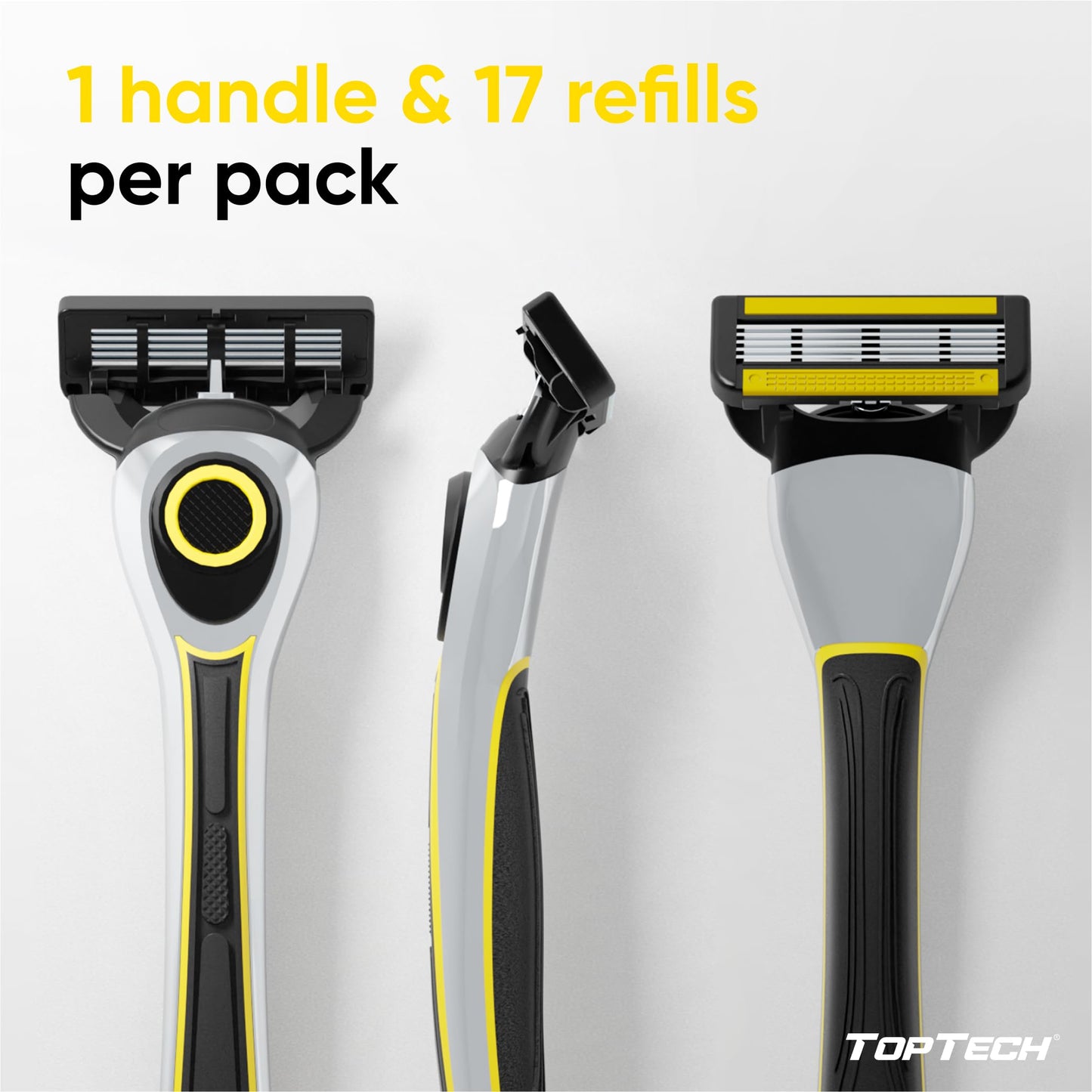 TopTech ULTRA 5 Razors for Men - Manual Shaving Razor & Refills - (Handle + 17 Replaceable Cartridges) - 5 Blades Technology - Fits Gillette Fusion - Soft Shave & Super Sharp - Cost-effective Refill