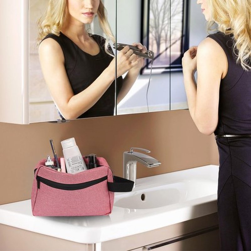Icramsy Travel Toiletry bag Toiletry bag for women men Hanging toiletry bag Cosmetic bag Travel accessories Gift for Women Men (Dusky pink)