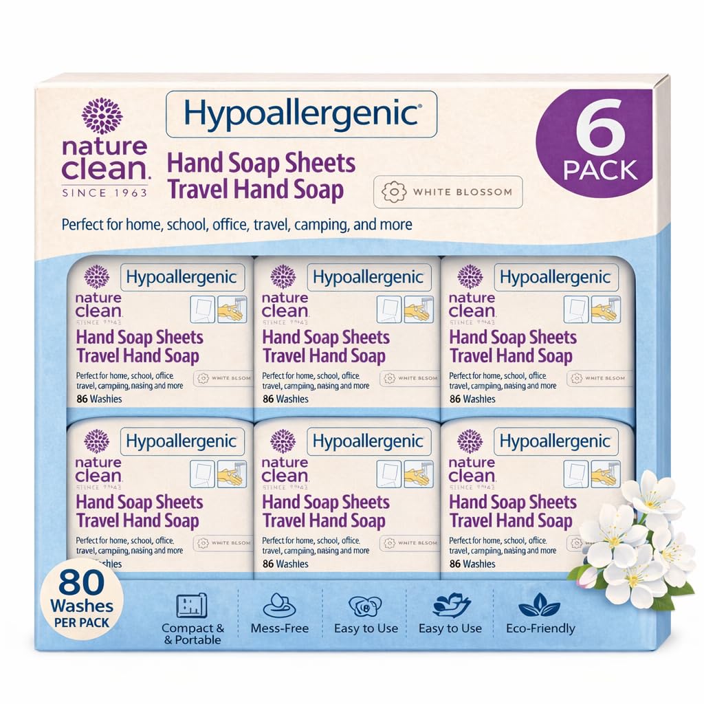 Nature Clean Travel Soap Sheets Non-Toxic Hypoallergenic 80 Units x 6 Pack