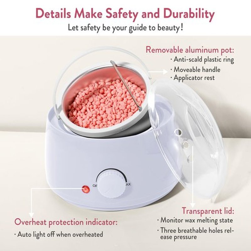 Professional Portable Wax Warmer Machine: Melts Hard Wax Beads for Body Face Hair Removal - with 14oz Wax Pot Adjustable Temperature Clear Lid (White)