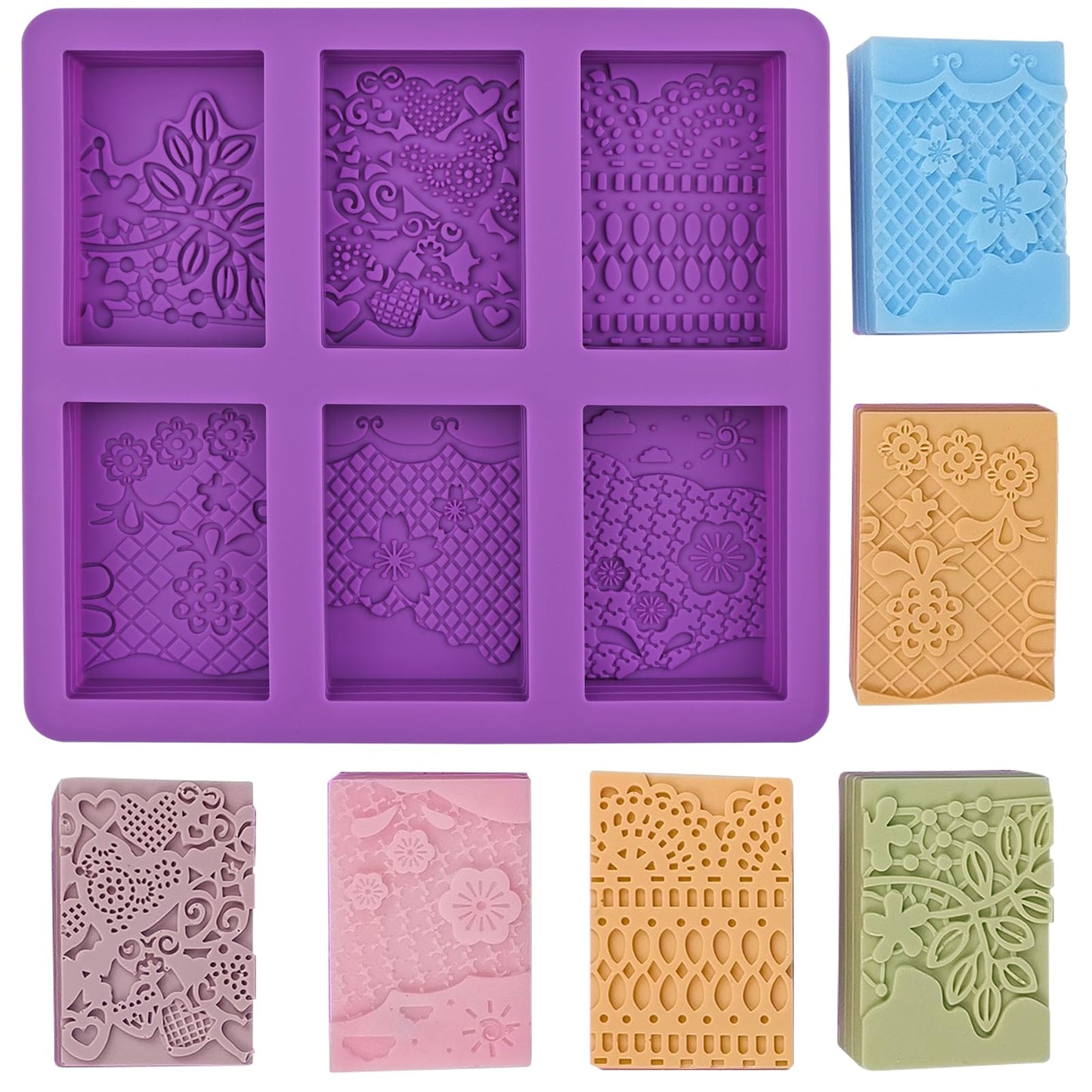 Silicone Soap Mold 6 Cavities Rectangle Flower Soap Molds for Homemade Craft Lotion, Cake, Ice Cube(Size 3.15 x 2.17inch)