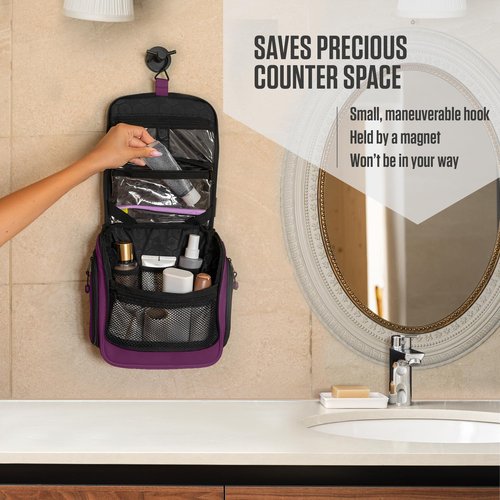 VENTURE 4TH Hanging Travel Toiletry Bag for Women & Men - Travel Organizer with Expandable Compartments & Removable Clear Pouch for Toiletries (Purple)
