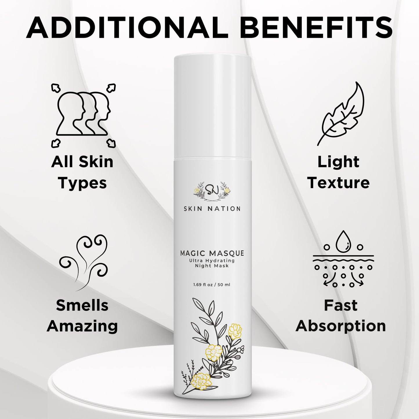 Skin Nation Magic Masque, Hydrating Night Mask with Hyaluronic Acid & Botanicals, Plant-Based Overnight Mask for Dry Skin, Smooth Texture & Radiant Glow, 1.69 fl oz