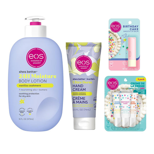 Happy Birthday Bundle - EOS Lip Balm Stick, Mini Super Balms & Body Lotion | Perfect Gift Set