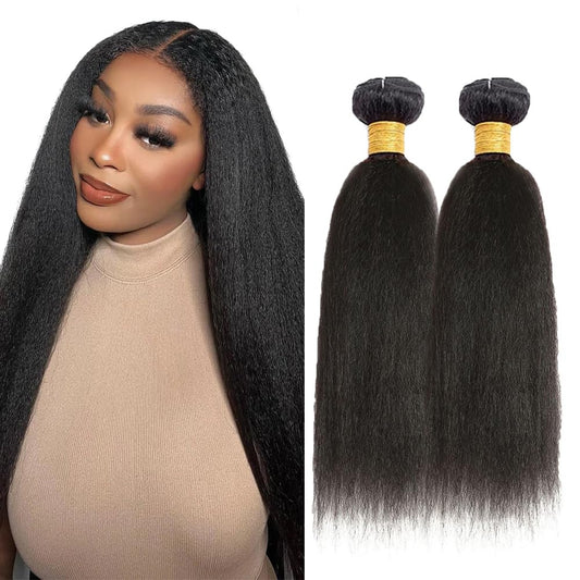 Kinky Straight Human Hair Bundles DiexrLamx Hair Brazilian Unprocessed Virgin Hair 2 Bundles 16 16 Inch Natural Black Color Yaki Straight Bundles Human Hair 200g