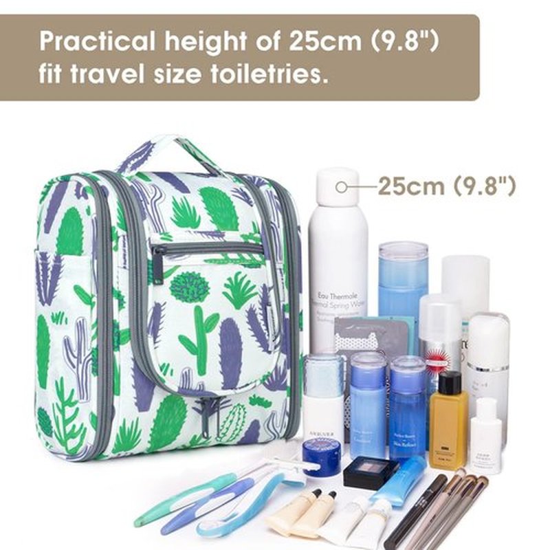 Narwey Small Hanging Toiletry Bag Women Travel Makeup Bag Organizer Toiletries Bag for Travel Size Essentials Accessories Cosmetics (Medium, Green Cactus)
