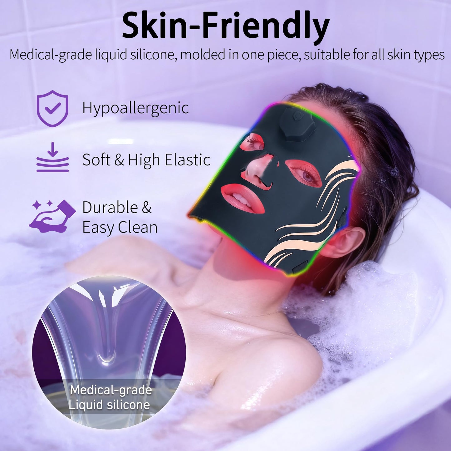 Red Light Therapy Mask for Face: Vyaime Rechargeable LED Face Mask At Home with 7 Colors 7 Modes, Wireless Infrared Facial Skin Care Device - Black