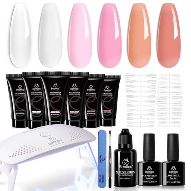 Beetles Gel Polish Nails Extension Kit with U V Light 6 Colors Builder Gel Nail Polish Winter Nude Clear Pink All In One Starter Kit Jelly Gel Manicure for Women Gifts