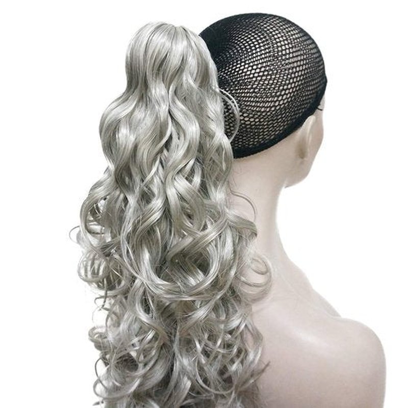 Lydell 30" Long Curly Styled Clip In Claw Ponytail Hair Extension Synthetic Hairpiece 280g with a jaw/claw clip (51 Silver Gray)