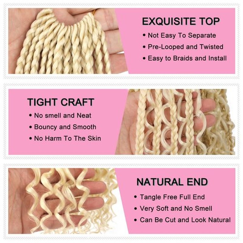 COOKOO 8 Packs 14 Inch Boho Box Braids Crochet Hair for Black Women Synthetic Bohemian Hippie Box Braids Crochet Hair With Curly Ends Pre-looped Braiding Hair Extension 613#