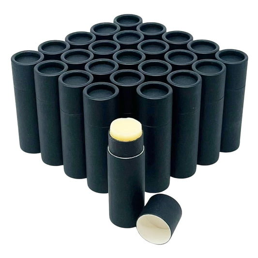 Kraft Paperboard Lip Balm Tubes - 0.15oz Refillable DIY Cosmetic Containers | 25 Pack, Extra Thick Push-Up Bottom, Black