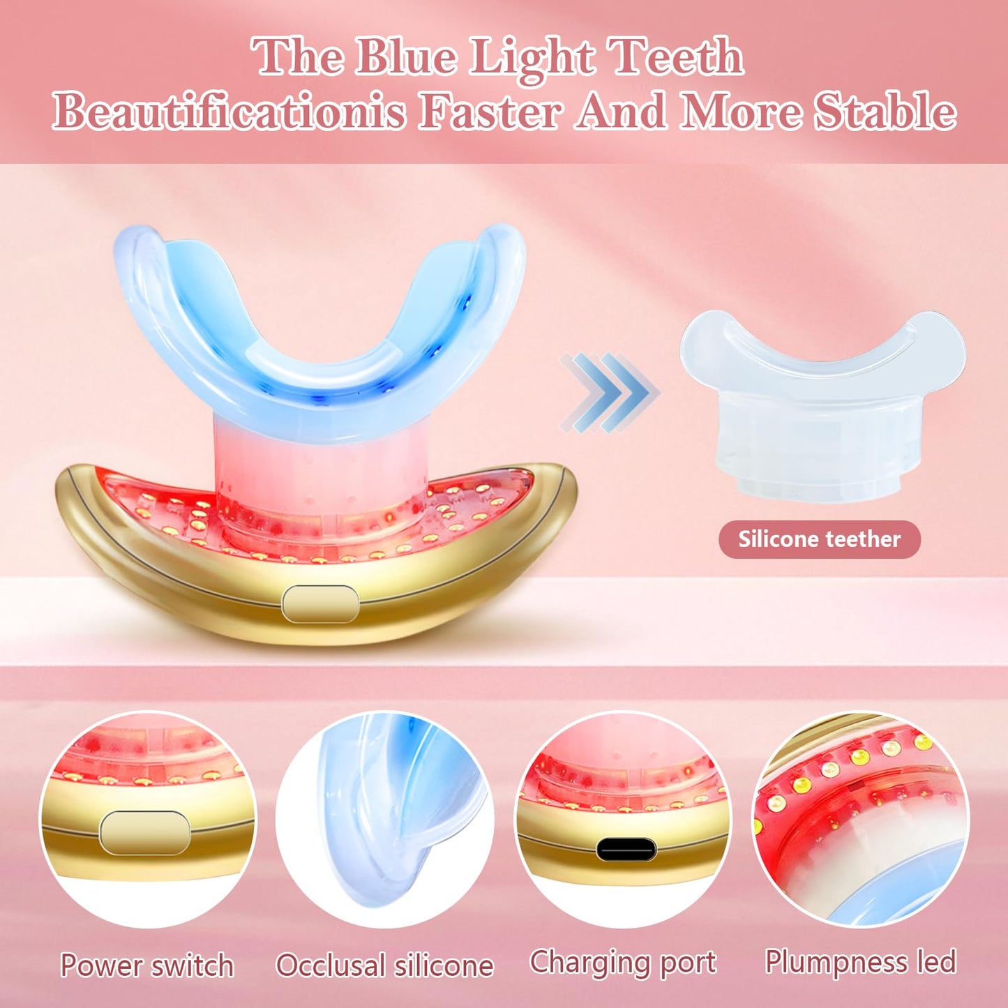 Lip Plumper Device - 2 in 1 Lip and Teeth Brighten Reduce Lip Wrinkles Lip Quick Lip Plumper for Women Female (Gold)