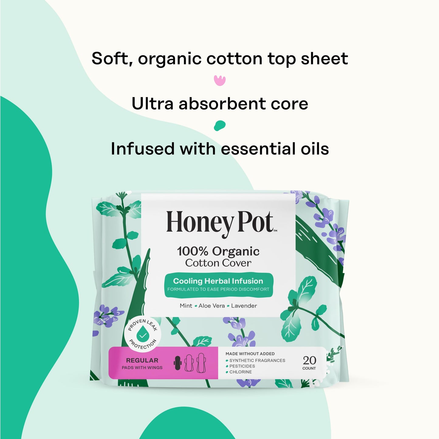 The Honey Pot Company - Cooling Herbal - Regular - Pads for Women