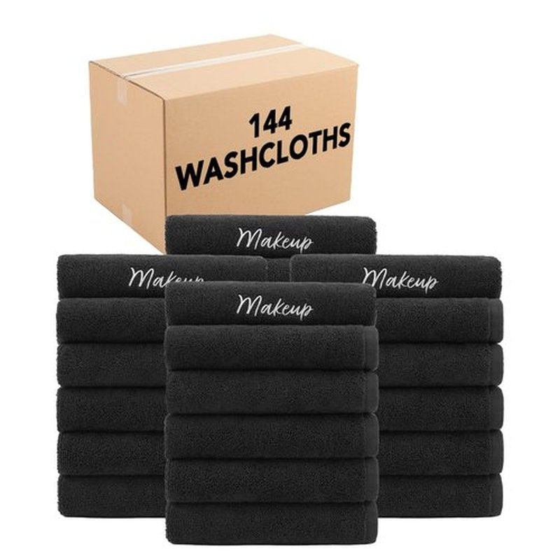 Arkwright Makeup Towels - Bulk Case of 144 - Super Soft 100% Cotton, Gentle & Lightweight Small Fingertip Powder Room Washcloths, Guest Bathroom Essentials for Hosts & Artists, 11 x 17 in, Black