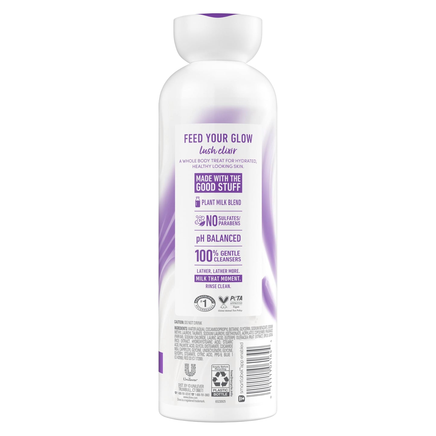 Dove Plant Milk Cleansing Body Wash Acai & Rice Milk For Women For Moisturized Skin 17.5 fl oz