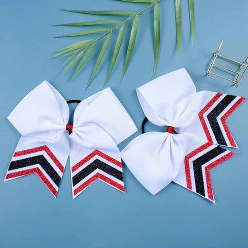 DEEKA 8PCS Large Glitter Cheer Bows Shiny 7" Cheer Hair Bows Ponytail Holder Handmade for Cheerleader Girls Softball Sports -Red/Black