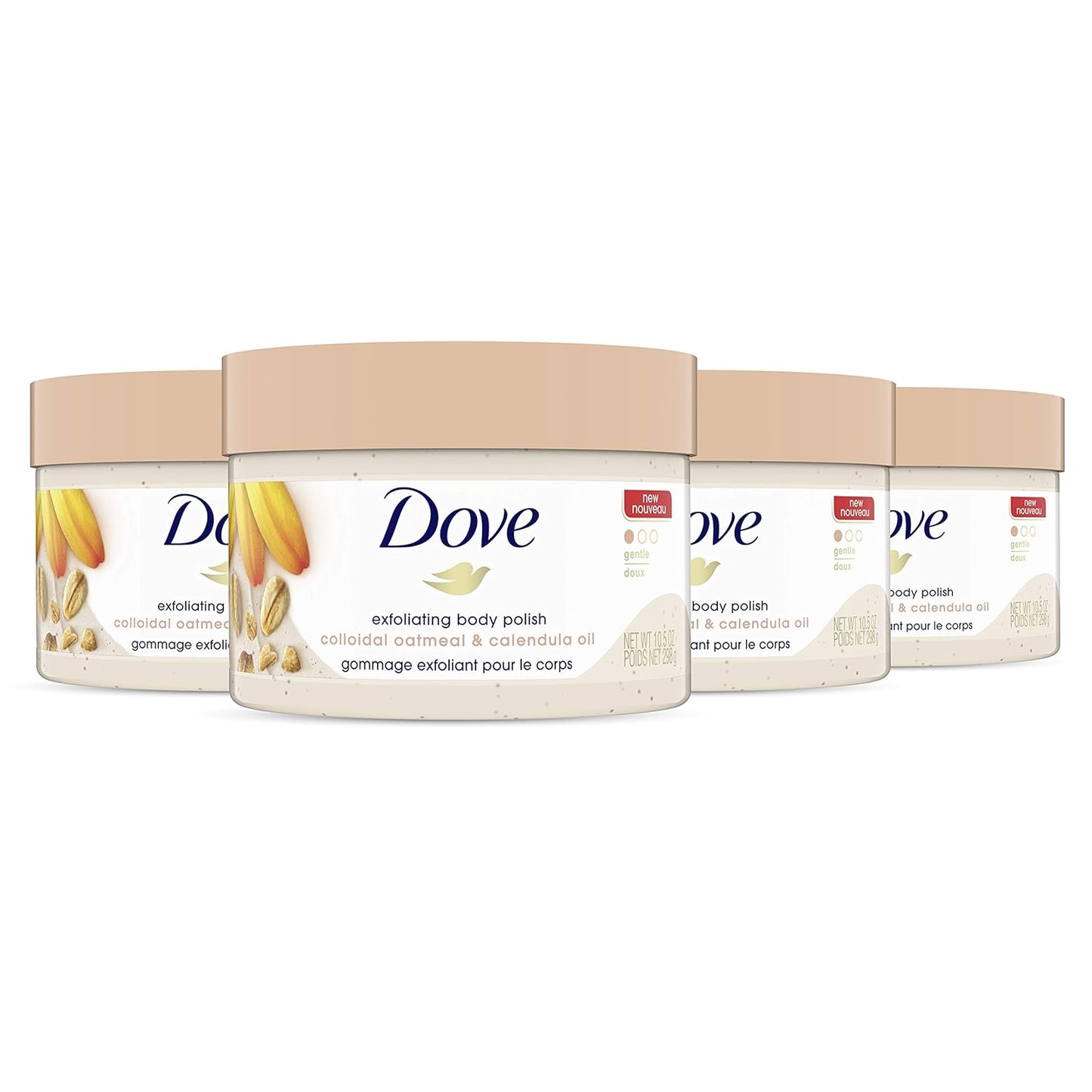 Dove Exfoliating Body Polish Scrub with Almond & Mango Butter - 10.5 oz (4 Count) for Dry Skin