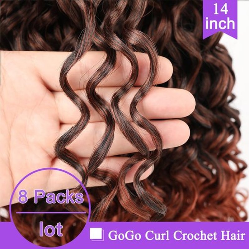 ZRQ 8 Packs GoGo Curl Crochet Hair 14 Inch Deep Twist Synthetic Braiding Hair, Natural Water Wave Crochet Hair Synthetic Ginger Beach Curl Crochet Hair Extensions (14 Inch, T350)