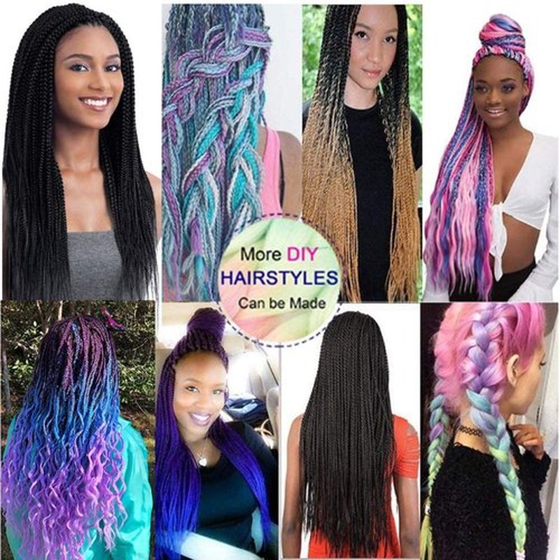 SHUOHAN 6 Packs Ombre Jumbo Braiding Hair Extensions 24 Inch High Temperature Synthetic Fiber Hair Extensions for Box Braids Braiding Hair (blue to light blue to green yellow to light pink to rose)