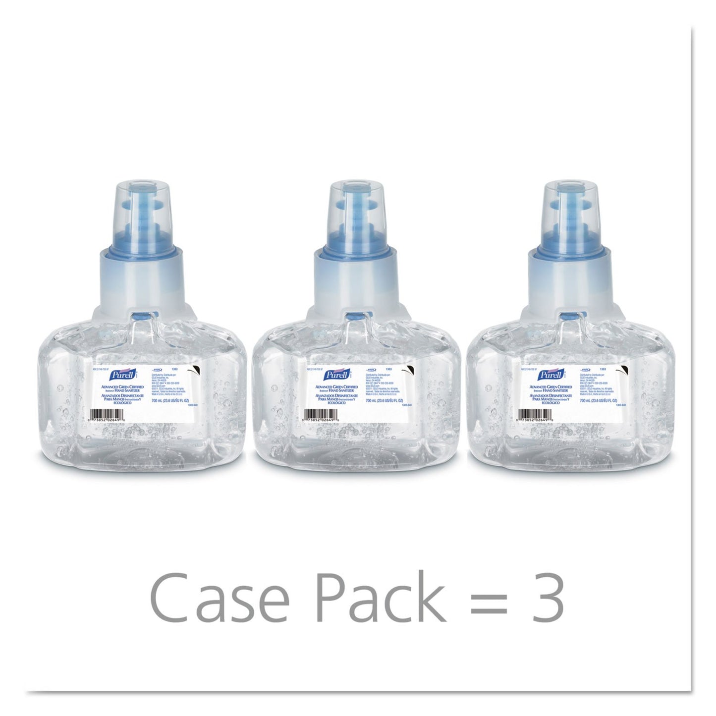 PURELL Advanced Hand Sanitizer Green Certified Gel, 700 mL Hand Sanitizer Refill for PURELL LTX-7 Touch-Free Dispenser (Pack of 3) - 1303-03