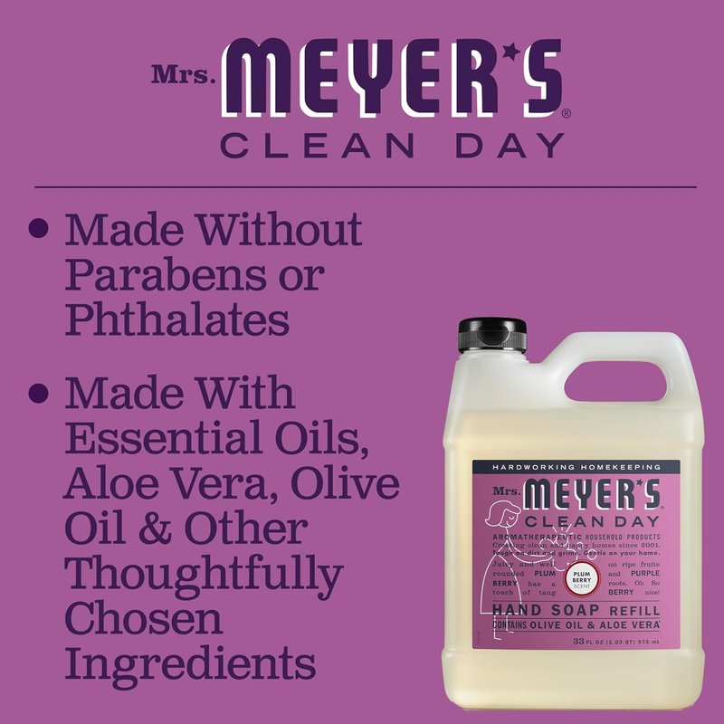 Mrs. Meyer's Clean Day Plum Berry Hand Soap Refill - 33 Fl Oz | Pack of 4