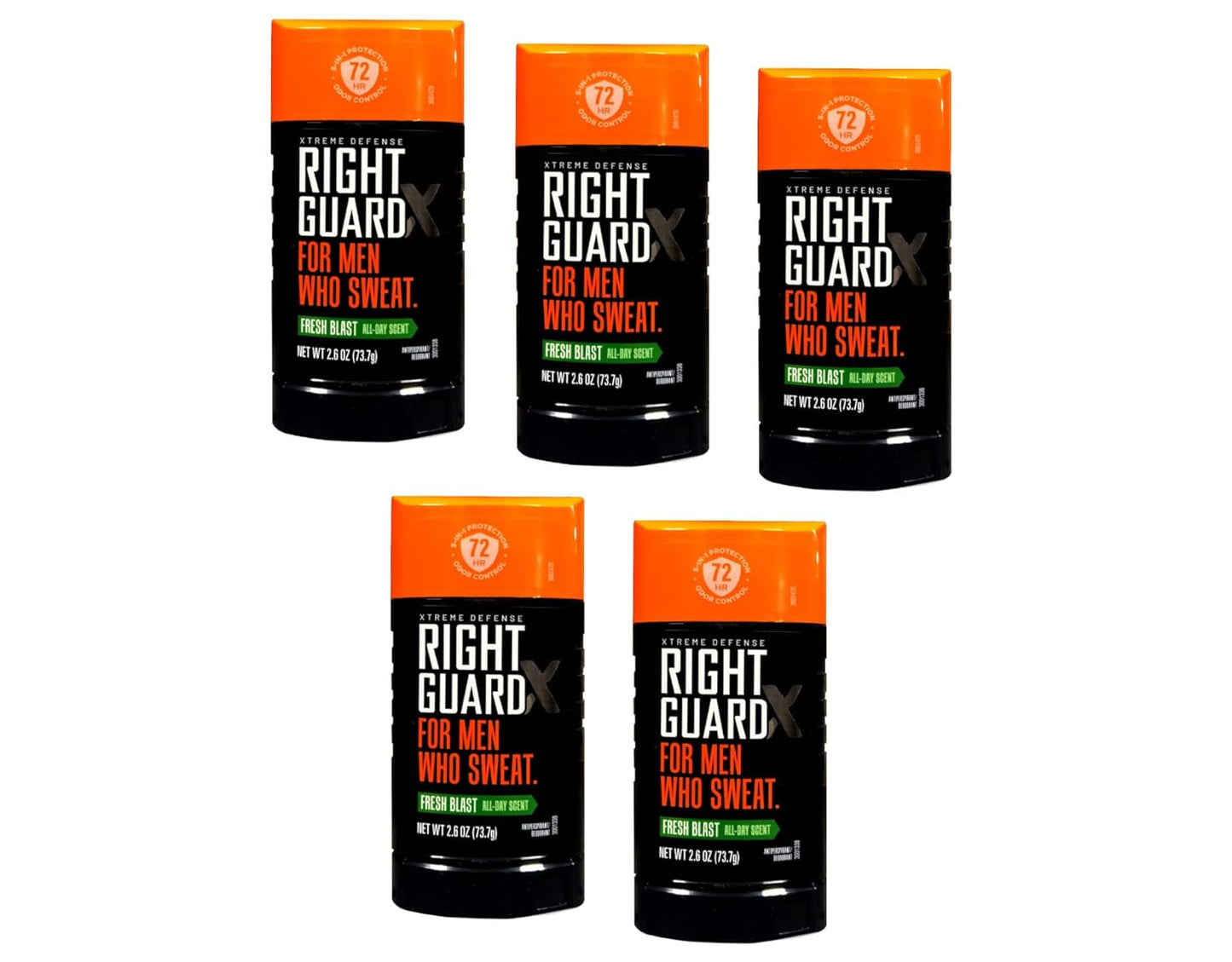 Right Guard Xtreme Defense 5 Anti-Perspirant & Deodorant, Fresh Blast 2.6 Oz (Packs of 5)