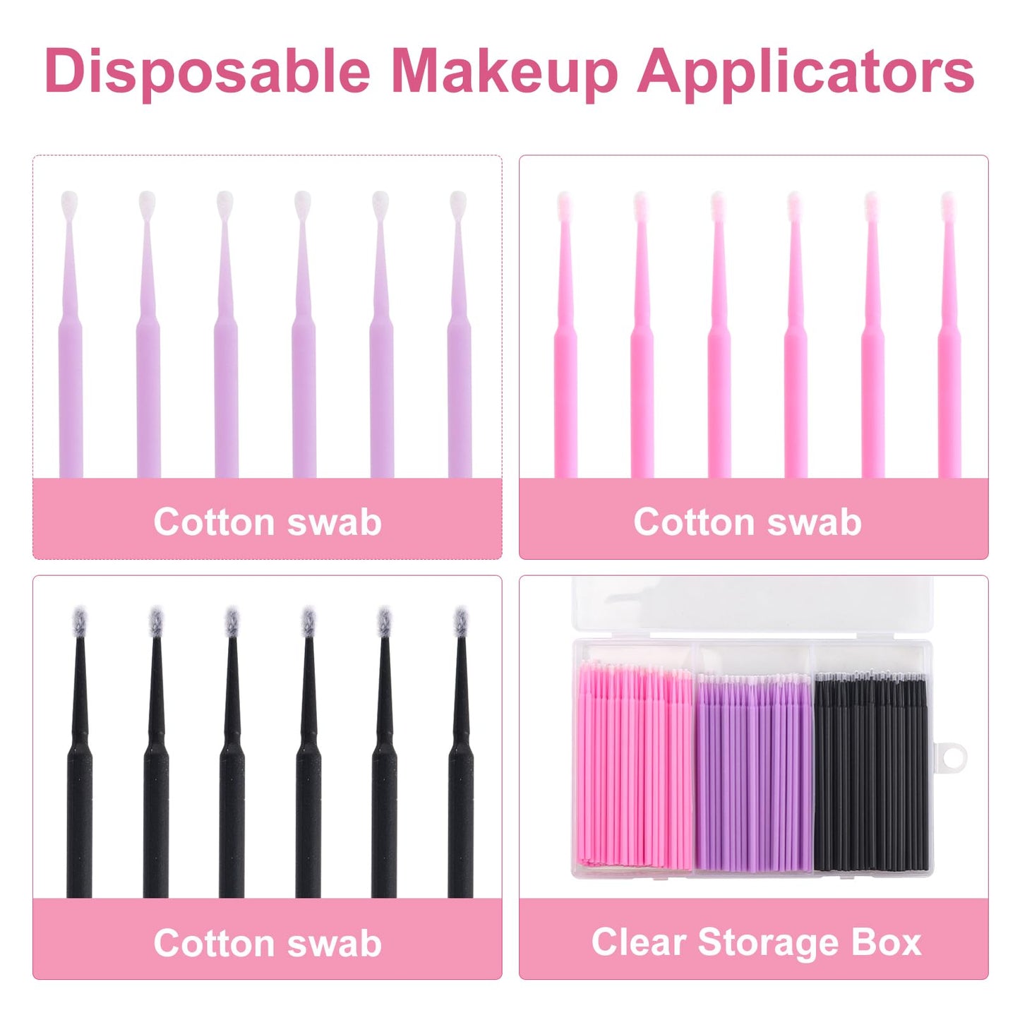 300 Disposable Micro Applicators Brush with Container, Eyelash Extension Individual Applicators Mascara Brush for Make up and Clean and Compatible and Personal Care (Multicolors)
