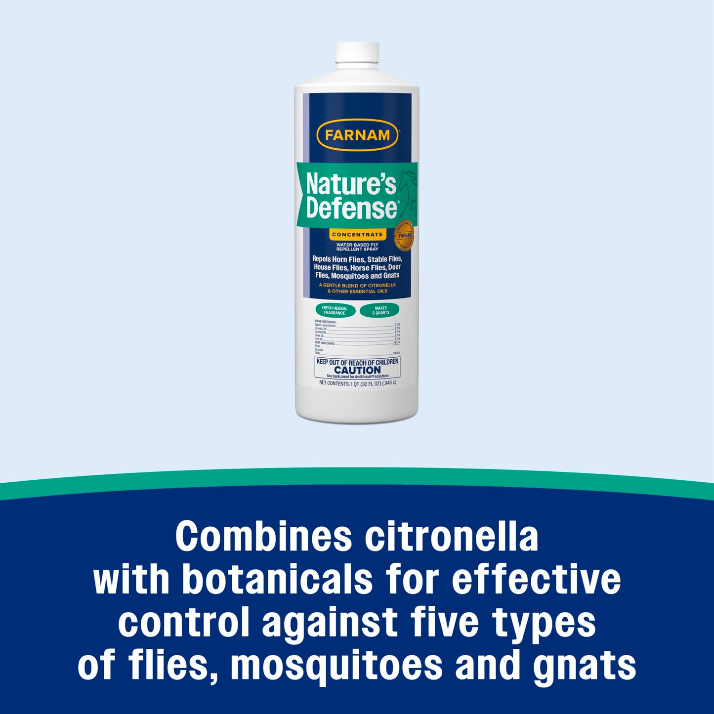 Farnam Nature’s Defense Concentrate, Water-Based Botanical Fly Repellent Spray for Horses, Ideal for Sensitive Skin, 32 oz