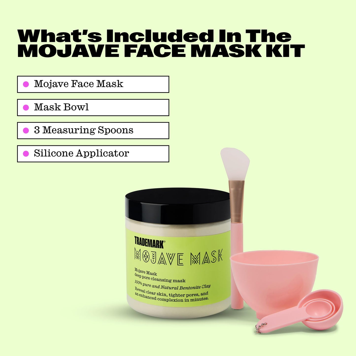 Trademark Beauty Mojave Mask Set With Facial Accessories - Bentonite Clay Face Mask, Organic Detox, Natural Pore Cleanse, Accessories Included - 16 Oz
