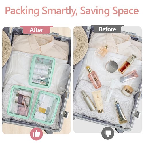 PACKISM TSA Approved Toiletry Bag - Upgrade Color-Edged Clear Makeup Bag, Unique Appearance, 2 Pack Hold Lots of Items, Reusable Clear Toiletry Bags for Travel Essentials, Green (2 Sizes)