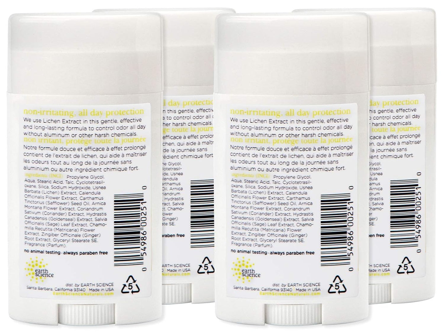 EARTH SCIENCE - All-Natural Aluminum Free Herbal Scented Lichen Plant Deodorant, 2.45 Ounce (Pack of 4)