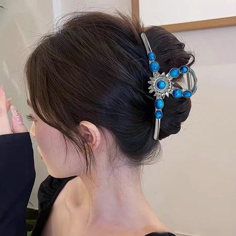 Dailyyart Large Large Metal Hair Claw Clips 4.5 In Silver Turquoise Stone Sun Flower Western Hair Claw for for Thin Thick Curly Hair (Sun Flower)