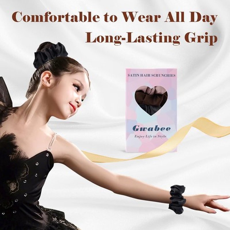 Gwabee 9 Pack Satin Hair Scrunchies for Women, Soft Scrunchie Hair Ties No Damage - Ideal Ponytail Holders for Curly Thick Hair, 3 Sizes Scrunchies Accessories Set for Women Girls-Black, Brown, Purple