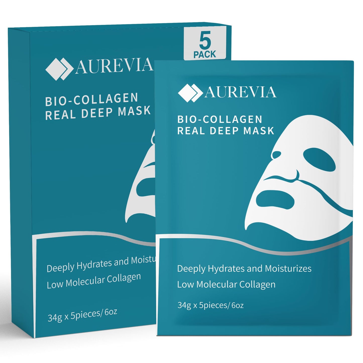 AUREVIA Bio-Collagen Hydrogel Deep Face Mask Sheet for Women - Overnight Hydrating & Moisturizing Facial Mask