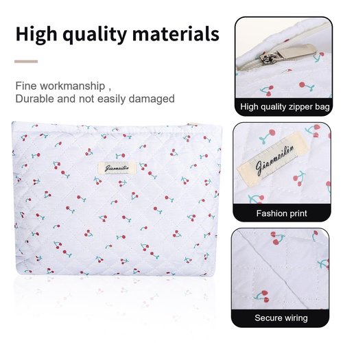 Wudimeitt Cosmetic bag Makeup bag Preppy Cute Corduroy Toiletry bag for women travel essentials (Red cherry)