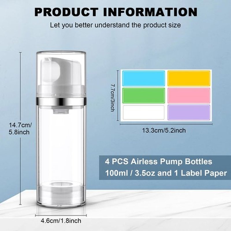 Cosywell Airless Pump Jars 3.4oz/100ml 4 Pack Pump Bottle Dispenser Empty Moisturizer airless Pump Bottles Cosmetic Pump Container Travel Pump Bottles for Toiletries Shampoo Lotion and Cream Clear